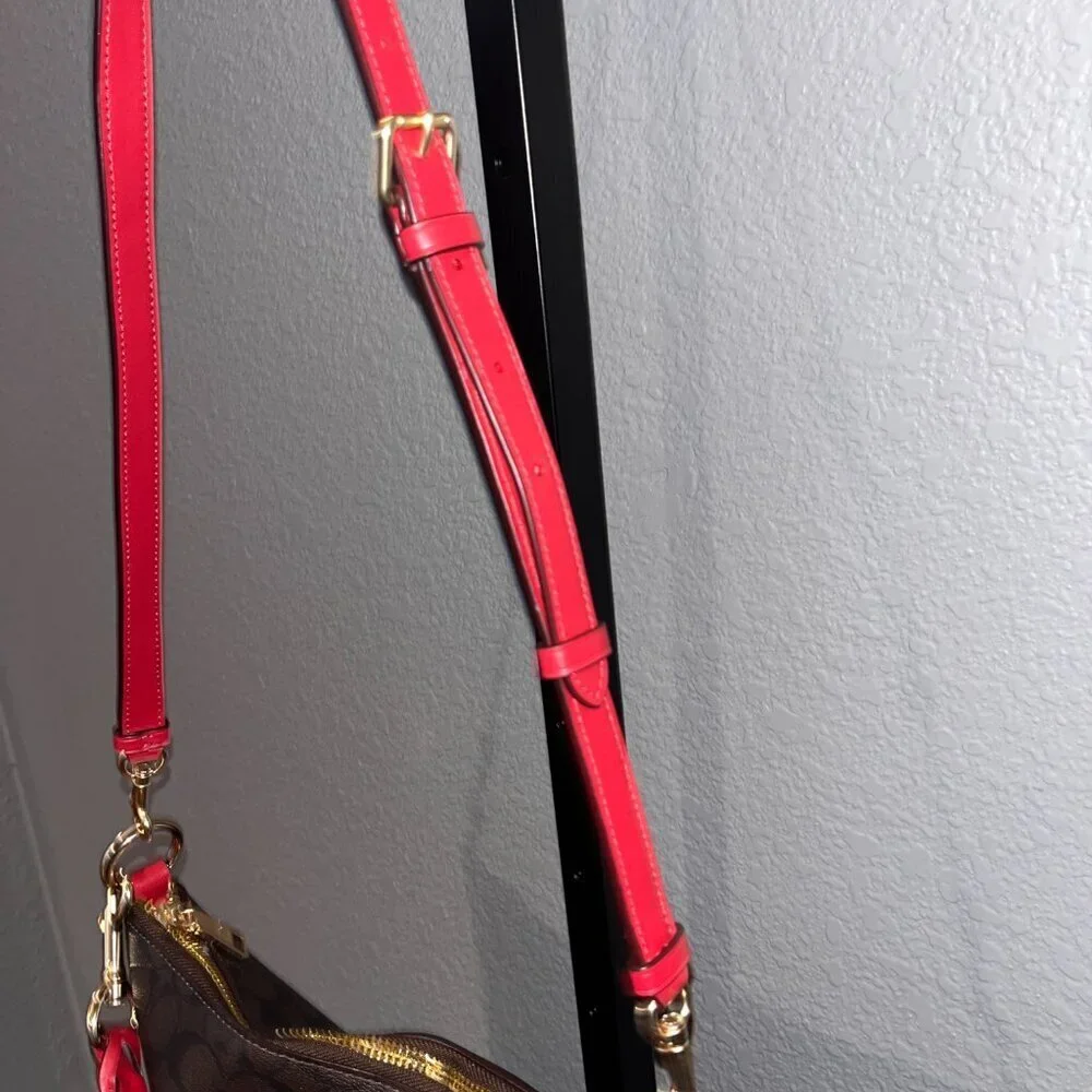 COACH ABBY DUFFLE SHOULDER & CROSSBODY STRAP BROWN SIGNATURE & RED NWOT 12